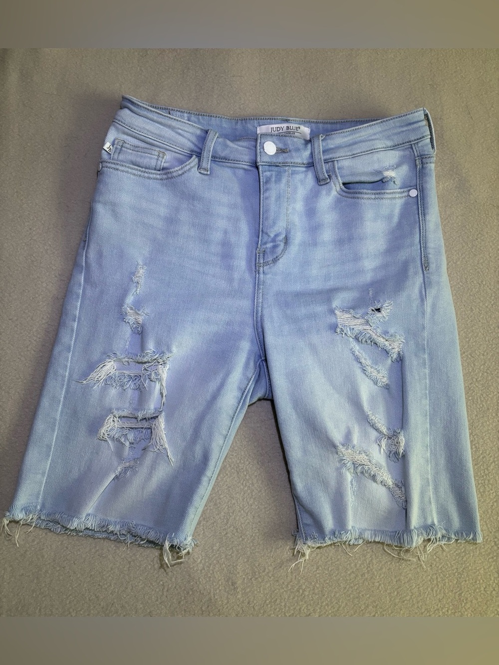 Pre-Loved Judy Blue Light Blue Distressed Denim Bermuda Shorts